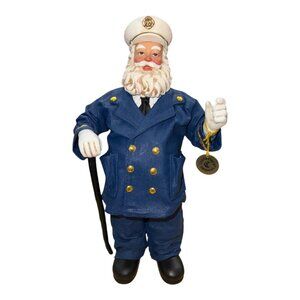 Clothtique By Possible Dreams Captain Wood Figure Santa Blue Suit White Hat 10"